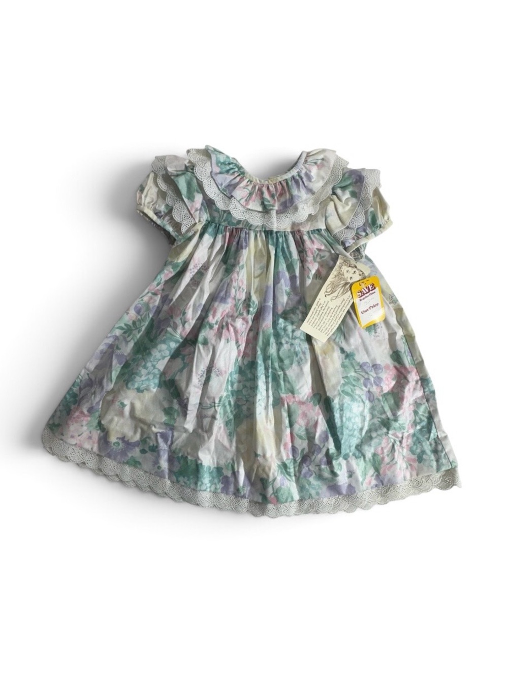 NWT Vintage Simi Baby Floral Pastel Baby Girl Dress with Lace Trim 24 Months